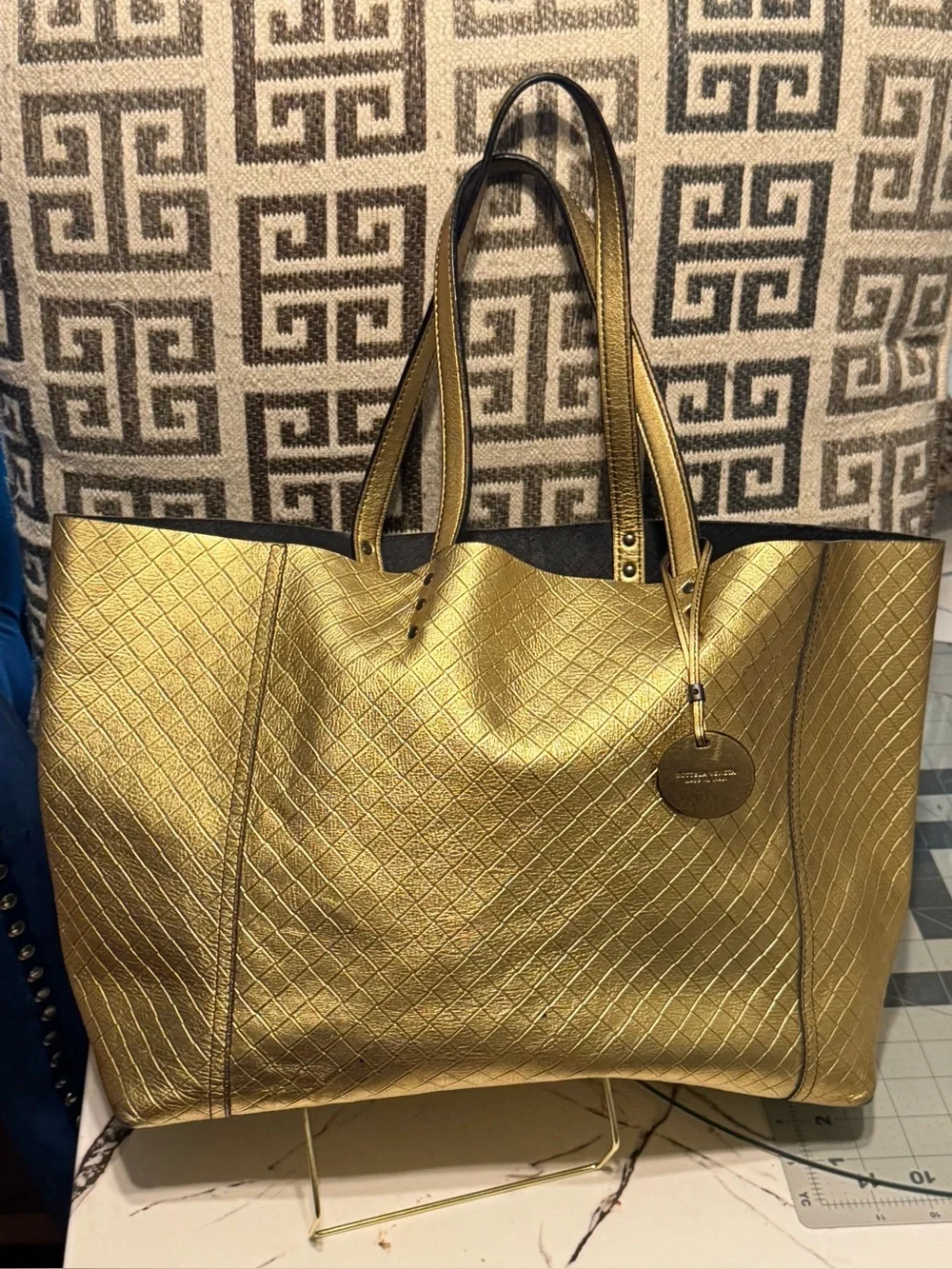 Bottega Veneta Metallic Gold Quilted Tote Bag - Women's Shoulder Bag